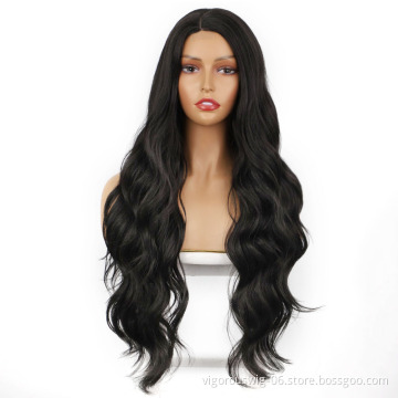 Hot Vendor Synthetic Blend lace Long Wavy Side Part Mono Black Glueless Wig Women Cosplay Heat Resistant Fiber Curly Color Wig